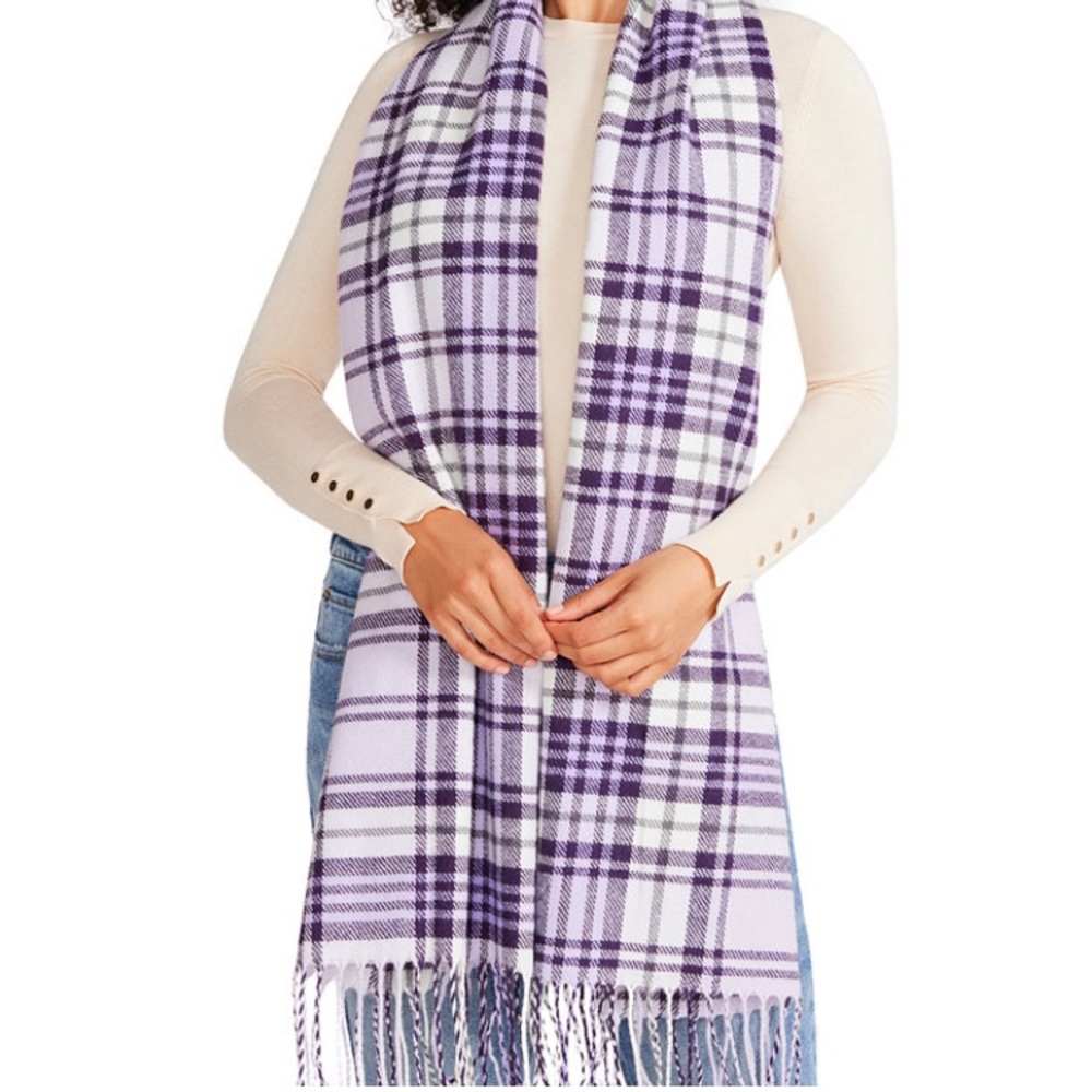 Steve Madden Plaid Fringe Scarf Lavender